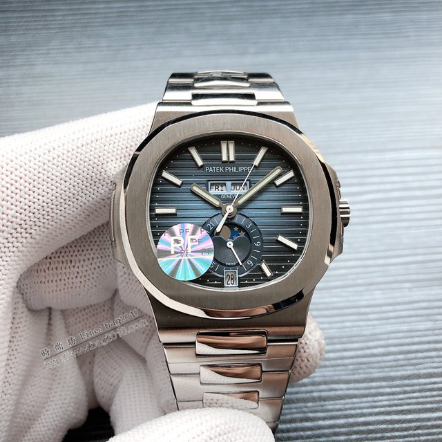 百達翡麗高端男士手錶 PATEK PHILPPE運動優雅5726/1A-010 R40鸚鵡螺年曆月相腕表  gjs2268
